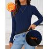 imageZESICA Womens Fleece Sherpa Lined Tops Long Sleeve Mock Neck Knit Thermal Basic Shirts 2025 Fall Winter ClothesNavy