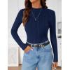 imageZESICA Womens Fleece Sherpa Lined Tops Long Sleeve Mock Neck Knit Thermal Basic Shirts 2025 Fall Winter ClothesNavy