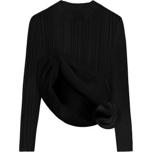 imageZESICA Womens Fleece Sherpa Lined Tops Long Sleeve Mock Neck Knit Thermal Basic Shirts 2025 Fall Winter ClothesBlack