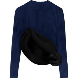 imageZESICA Womens Fleece Sherpa Lined Tops Long Sleeve Mock Neck Knit Thermal Basic Shirts 2025 Fall Winter ClothesNavy