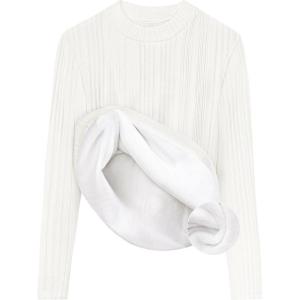 imageZESICA Womens Fleece Sherpa Lined Tops Long Sleeve Mock Neck Knit Thermal Basic Shirts 2025 Fall Winter ClothesWhite