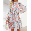 imageZESICA Womens Fall Floral Mini Dress 2025 Long Sleeve Button Down Chiffon A Line Flowy Short Shirt Dresses with BeltWhite