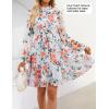 imageZESICA Womens Fall Floral Mini Dress 2025 Long Sleeve Button Down Chiffon A Line Flowy Short Shirt Dresses with BeltWhite