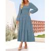 imageZESICA Womens Fall Long Sleeve Maxi Dresses 2025 Square Neck Hollow Out Eyelet Smocked A Line Boho Wedding Guset DressDustyblue