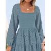 imageZESICA Womens Fall Long Sleeve Maxi Dresses 2025 Square Neck Hollow Out Eyelet Smocked A Line Boho Wedding Guset DressDustyblue