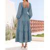 imageZESICA Womens Fall Long Sleeve Maxi Dresses 2025 Square Neck Hollow Out Eyelet Smocked A Line Boho Wedding Guset DressDustyblue
