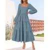imageZESICA Womens Fall Long Sleeve Maxi Dresses 2025 Square Neck Hollow Out Eyelet Smocked A Line Boho Wedding Guset DressDustyblue