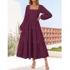 imageZESICA Womens Fall Long Sleeve Maxi Dresses 2025 Square Neck Hollow Out Eyelet Smocked A Line Boho Wedding Guset DressFuchsia