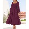 imageZESICA Womens Fall Long Sleeve Maxi Dresses 2025 Square Neck Hollow Out Eyelet Smocked A Line Boho Wedding Guset DressFuchsia