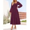 imageZESICA Womens Fall Long Sleeve Maxi Dresses 2025 Square Neck Hollow Out Eyelet Smocked A Line Boho Wedding Guset DressFuchsia