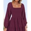 imageZESICA Womens Fall Long Sleeve Maxi Dresses 2025 Square Neck Hollow Out Eyelet Smocked A Line Boho Wedding Guset DressFuchsia