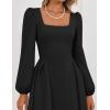 imageZESICA Fall Cocktail Dresses for Women Wedding Guest 2025 Elegant Long Sleeve Square Neck Swing Evening Prom Midi DressBlack