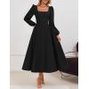 imageZESICA Fall Cocktail Dresses for Women Wedding Guest 2025 Elegant Long Sleeve Square Neck Swing Evening Prom Midi DressBlack