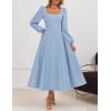 imageZESICA Fall Cocktail Dresses for Women Wedding Guest 2025 Elegant Long Sleeve Square Neck Swing Evening Prom Midi DressBlue