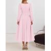 imageZESICA Fall Cocktail Dresses for Women Wedding Guest 2025 Elegant Long Sleeve Square Neck Swing Evening Prom Midi DressPink