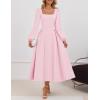 imageZESICA Fall Cocktail Dresses for Women Wedding Guest 2025 Elegant Long Sleeve Square Neck Swing Evening Prom Midi DressPink