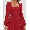 imageZESICA Fall Cocktail Dresses for Women Wedding Guest 2025 Elegant Long Sleeve Square Neck Swing Evening Prom Midi DressRed