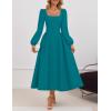 imageZESICA Fall Cocktail Dresses for Women Wedding Guest 2025 Elegant Long Sleeve Square Neck Swing Evening Prom Midi DressTeal