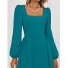 imageZESICA Fall Cocktail Dresses for Women Wedding Guest 2025 Elegant Long Sleeve Square Neck Swing Evening Prom Midi DressTeal