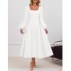 imageZESICA Fall Cocktail Dresses for Women Wedding Guest 2025 Elegant Long Sleeve Square Neck Swing Evening Prom Midi DressWhite