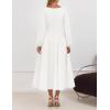 imageZESICA Fall Cocktail Dresses for Women Wedding Guest 2025 Elegant Long Sleeve Square Neck Swing Evening Prom Midi DressWhite