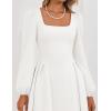 imageZESICA Fall Cocktail Dresses for Women Wedding Guest 2025 Elegant Long Sleeve Square Neck Swing Evening Prom Midi DressWhite