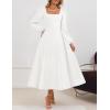 imageZESICA Fall Cocktail Dresses for Women Wedding Guest 2025 Elegant Long Sleeve Square Neck Swing Evening Prom Midi DressWhite
