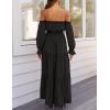 imageZESICA Womens 2025 Boho Sexy Off Shoulder Long Sleeve Smocked High Waist Side Split Flowy A Line Tiered Long Maxi DressDark Black