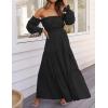 imageZESICA Womens 2025 Boho Sexy Off Shoulder Long Sleeve Smocked High Waist Side Split Flowy A Line Tiered Long Maxi DressDark Black