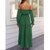 imageZESICA Womens 2025 Boho Sexy Off Shoulder Long Sleeve Smocked High Waist Side Split Flowy A Line Tiered Long Maxi DressDark Green