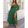 imageZESICA Womens 2025 Boho Sexy Off Shoulder Long Sleeve Smocked High Waist Side Split Flowy A Line Tiered Long Maxi DressDark Green