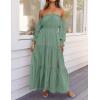 imageZESICA Womens 2025 Boho Sexy Off Shoulder Long Sleeve Smocked High Waist Side Split Flowy A Line Tiered Long Maxi DressGreen