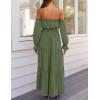 imageZESICA Womens 2025 Boho Sexy Off Shoulder Long Sleeve Smocked High Waist Side Split Flowy A Line Tiered Long Maxi DressOlive