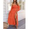 imageZESICA Womens 2025 Boho Sexy Off Shoulder Long Sleeve Smocked High Waist Side Split Flowy A Line Tiered Long Maxi DressOrange