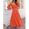 imageZESICA Womens 2025 Boho Sexy Off Shoulder Long Sleeve Smocked High Waist Side Split Flowy A Line Tiered Long Maxi DressOrange