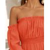 imageZESICA Womens 2025 Boho Sexy Off Shoulder Long Sleeve Smocked High Waist Side Split Flowy A Line Tiered Long Maxi DressOrange