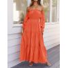 imageZESICA Womens 2025 Boho Sexy Off Shoulder Long Sleeve Smocked High Waist Side Split Flowy A Line Tiered Long Maxi DressOrange