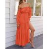 imageZESICA Womens 2025 Boho Sexy Off Shoulder Long Sleeve Smocked High Waist Side Split Flowy A Line Tiered Long Maxi DressOrange