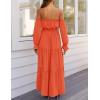 imageZESICA Womens 2025 Boho Sexy Off Shoulder Long Sleeve Smocked High Waist Side Split Flowy A Line Tiered Long Maxi DressOrange