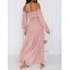 imageZESICA Womens 2025 Boho Sexy Off Shoulder Long Sleeve Smocked High Waist Side Split Flowy A Line Tiered Long Maxi DressPink
