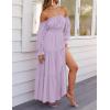 imageZESICA Womens 2025 Boho Sexy Off Shoulder Long Sleeve Smocked High Waist Side Split Flowy A Line Tiered Long Maxi DressPurple