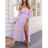 imageZESICA Womens 2025 Boho Sexy Off Shoulder Long Sleeve Smocked High Waist Side Split Flowy A Line Tiered Long Maxi DressPurple