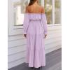 imageZESICA Womens 2025 Boho Sexy Off Shoulder Long Sleeve Smocked High Waist Side Split Flowy A Line Tiered Long Maxi DressPurple