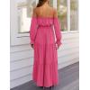 imageZESICA Womens 2025 Boho Sexy Off Shoulder Long Sleeve Smocked High Waist Side Split Flowy A Line Tiered Long Maxi DressRose