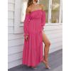 imageZESICA Womens 2025 Boho Sexy Off Shoulder Long Sleeve Smocked High Waist Side Split Flowy A Line Tiered Long Maxi DressRose