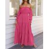 imageZESICA Womens 2025 Boho Sexy Off Shoulder Long Sleeve Smocked High Waist Side Split Flowy A Line Tiered Long Maxi DressRose