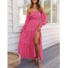 imageZESICA Womens 2025 Boho Sexy Off Shoulder Long Sleeve Smocked High Waist Side Split Flowy A Line Tiered Long Maxi DressRose
