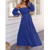 imageZESICA Womens 2025 Boho Sexy Off Shoulder Long Sleeve Smocked High Waist Side Split Flowy A Line Tiered Long Maxi DressRoyal Blue