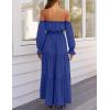 imageZESICA Womens 2025 Boho Sexy Off Shoulder Long Sleeve Smocked High Waist Side Split Flowy A Line Tiered Long Maxi DressRoyal Blue