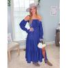 imageZESICA Womens 2025 Boho Sexy Off Shoulder Long Sleeve Smocked High Waist Side Split Flowy A Line Tiered Long Maxi DressRoyal Blue